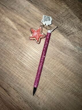 Claire's Pink Glitter Star Charm Pen Keychain